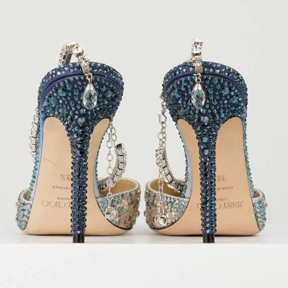 Jimmy Choo Saeda 100 Crystal-Embellished Satin Pumps, Sunrise Mix, EU 38.5/US8.5 - Picture 4 of 15